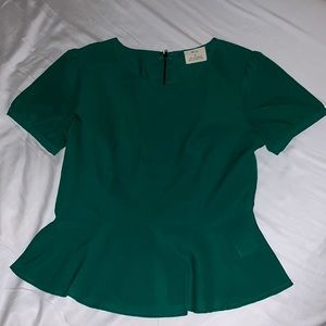 Pins and Needle- green peplum top w/ zippered back